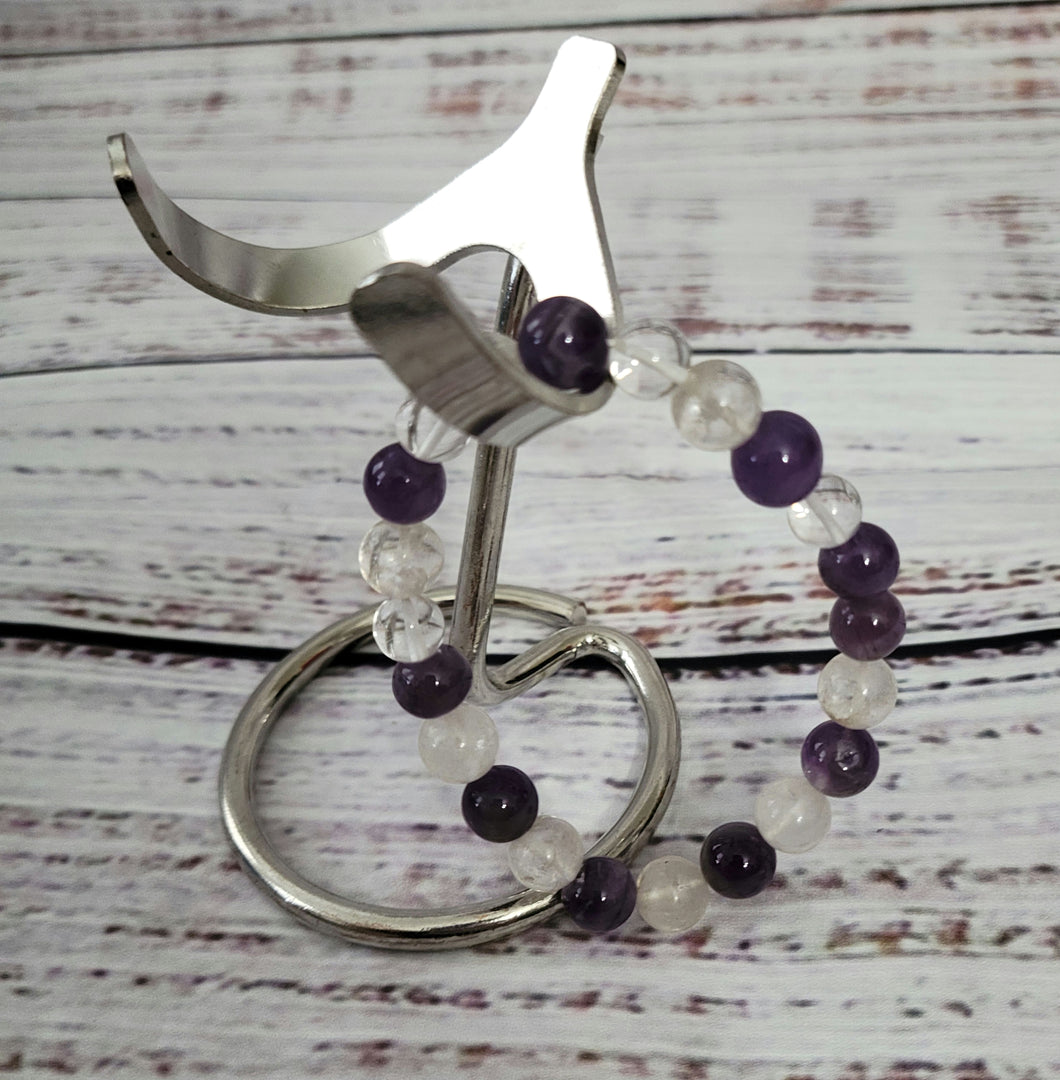 new - gemstone bracelet purple and clear