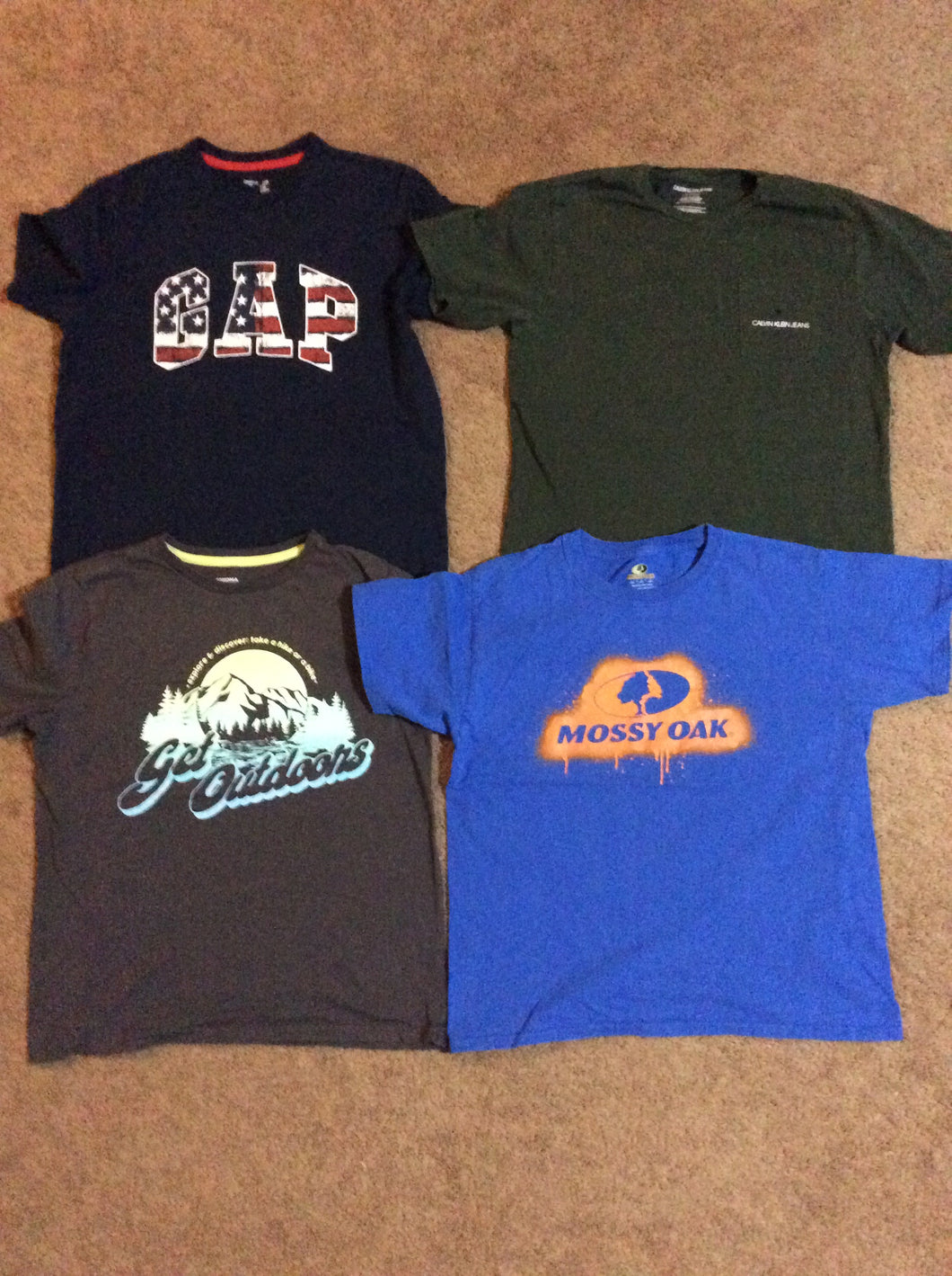 4 s/s tees Gap, CK, Mossy Oak & Outdoors - size 14