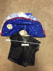 Red wht blue sequin BB Skirt w/Blk net vest - size Junior S