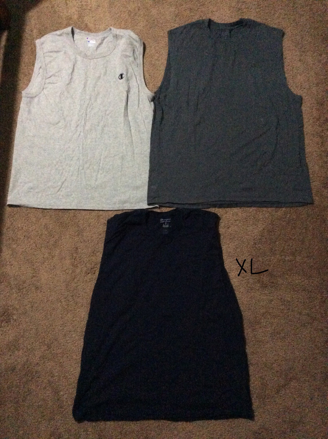 3 Champion tank tops Lt gry, dk gry & blk - size X-Large