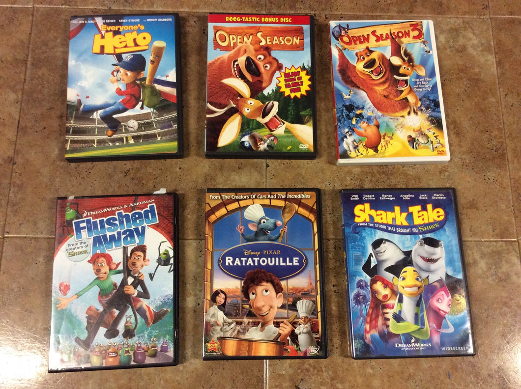 6DVDs Hero,Open Season, Ratatouille,Shark Tale