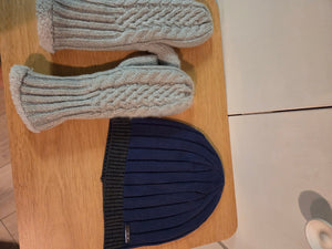 Mittens & hat set Blue and grey
