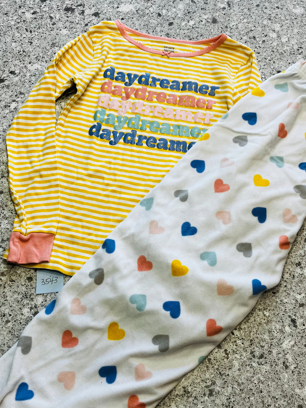 CARTERS 2 PC PAJAMAS YELLOW/WHITE W/HEARTS - size 10