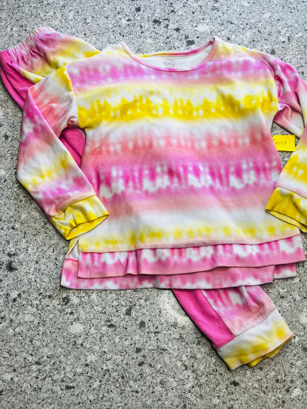 2 PC FLEECE PAJAMAS YELLOW & PINK SZ 10-12 - size 10