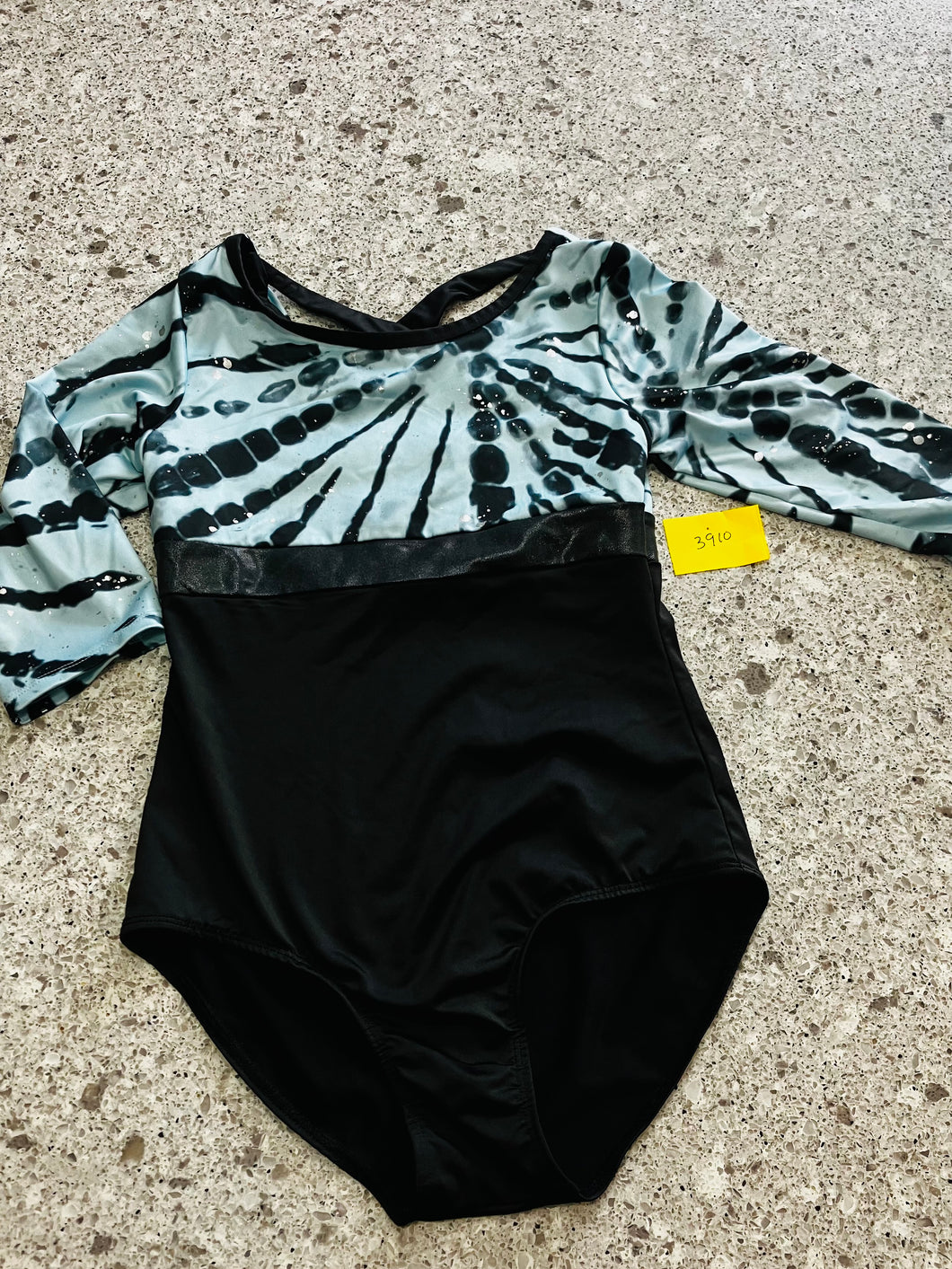 JUSTICE 3/4 SLEEVE LEOTARD - BLACK / BLUE - size 12
