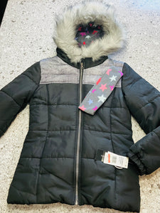 *NEW* BLACK PUFF WINTER JACKET-MATCHING HEADBAND - size 14