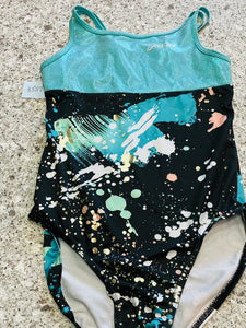 JUSTICE LEOTARD BLUE/BLACK SIZE 12/14 - size 12